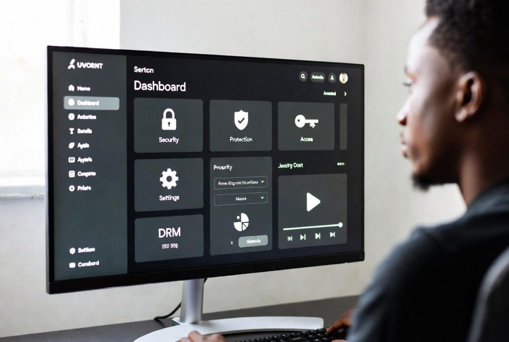 developer designing a streaming platform dashboard with security and DRM icons